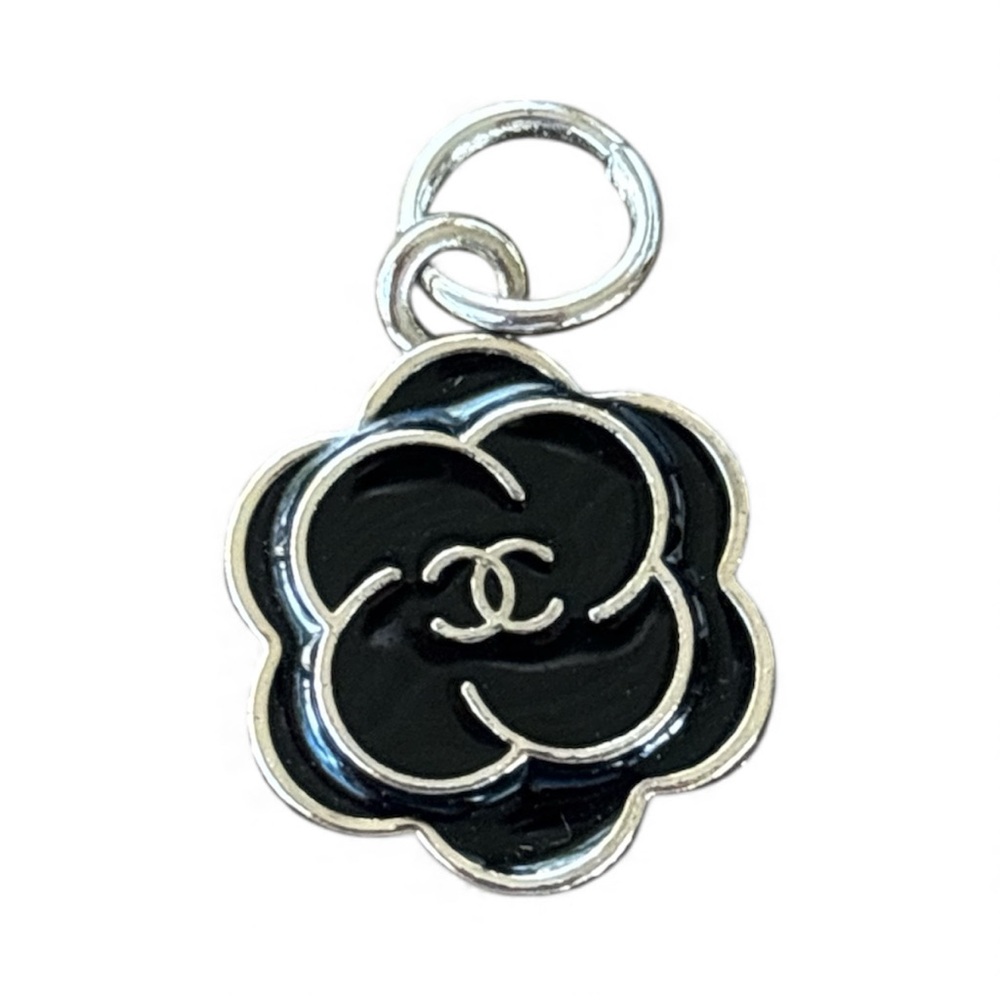 CHANEL Black and Silver Camellia Charm